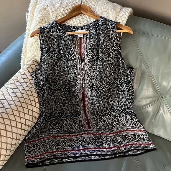 Sheer LIZ CLAIBORNE SLEEVELESS Floral Print BLOUSE Top SHIRT Size Medium M - Picture 10 of 10